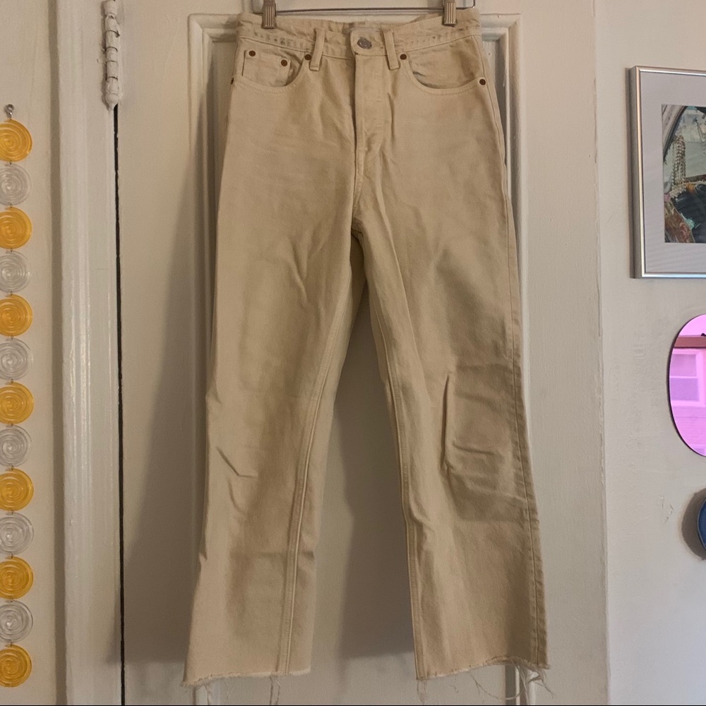 off-white zara premium straight leg raw hem jeans